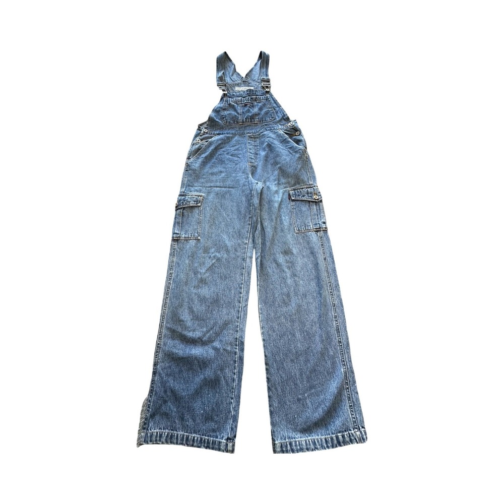 Squeeze Jeans Overalls Womens M 32x30 Blue Denim Wide Leg Cargo Cotton Vintage